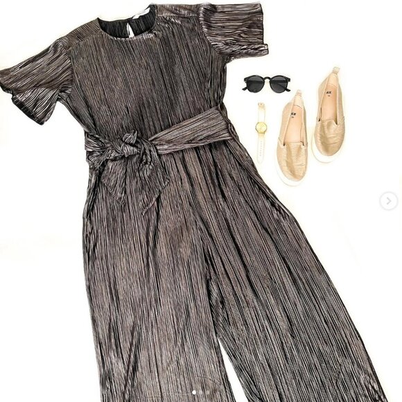 Smash + Tess Tasia Jumpsuit Metallic Black Silver Wide Leg - Picture 9 of 9